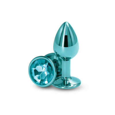 Rear Assets Small Teal gem anal plug by nsnovelties — chrome-plated aluminum with jeweled base