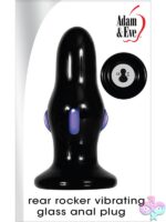 Sleek black vibrating borosilicate glass anal plug with colorful nubs and flared safety base by Adam & Eve