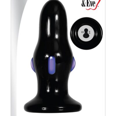 Sleek black vibrating borosilicate glass anal plug with colorful nubs and flared safety base by Adam & Eve