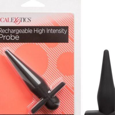 Rechargeable high intensity vibrating anal probe in black and purple silicone