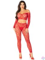 Red 2pc Croptop and Footless Tights - Os Tights