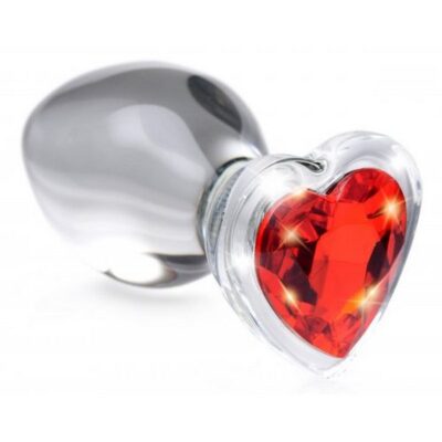 Red Heart Gem Glass Anal Plug by XR Brands — heart-shaped jeweled glass butt plug