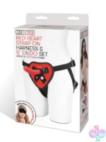 Red heart-shaped adjustable strap-on harness and 5-inch dildo set by Lux Fetish