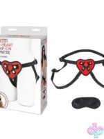 Heart-shaped adjustable strap-on harness in black rubber by Lux Fetish