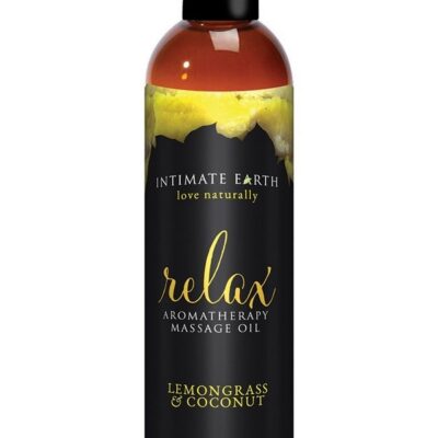 Relax Massage Oil lemongrass coconut 120 ml bottle by Intimate Earth