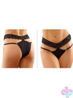 Ren caged lace and microfiber Brazilian panty in black by Fantasy Lingerie