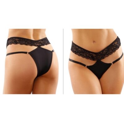Ren caged lace and microfiber Brazilian panty in black by Fantasy Lingerie