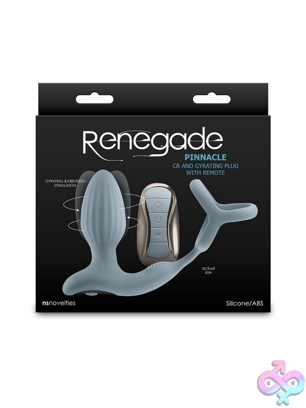 Discreet-Toys-Renegade-Pinnacle-Gray-Nu-Nsn-1132-69 Renegade Pinnacle Gray Silicone Vibrating Anal Plug With Cock And Ball Ring By Ns Novelties
