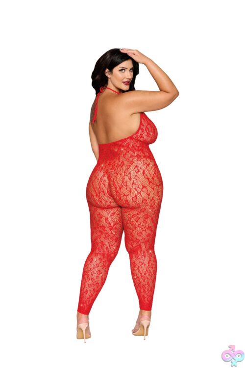 Rhinestone Bodystocking Dmnd - Queen Size - Poinsettia - Image 2