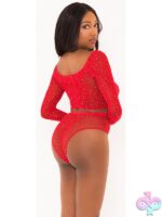 Rhinestone Fishnet Crop Top & Panty Set Red - Image 2