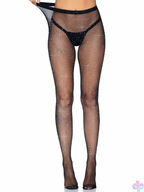 Rhinestone Fishnet Crotchless Tights - Image 2