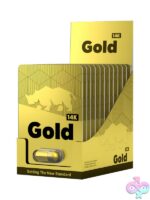 Rhino 14K Gold Capsules 24-pack counter display in gold metal packaging by Doc Johnson