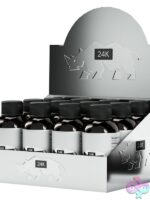 Rhino 24K Liquid Shots 12-pack counter display in black packaging by Doc Johnson