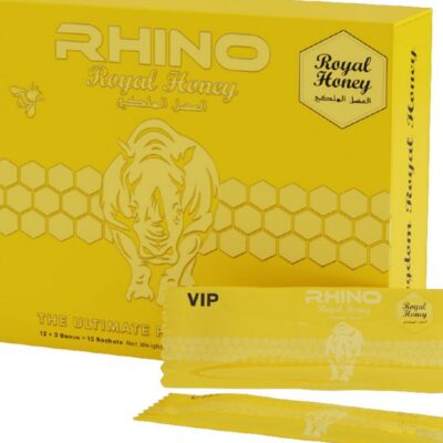 Rhino 69 Royal Honey 15-count retail display in yellow packaging by Doc Johnson