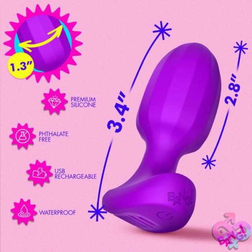 Ribbed Vibrating Silicone Butt Plug - Purple - Image 3