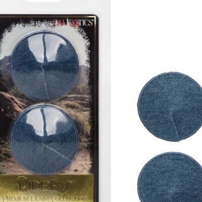 Blue denim-textured round pasties by California Exotic Novelties