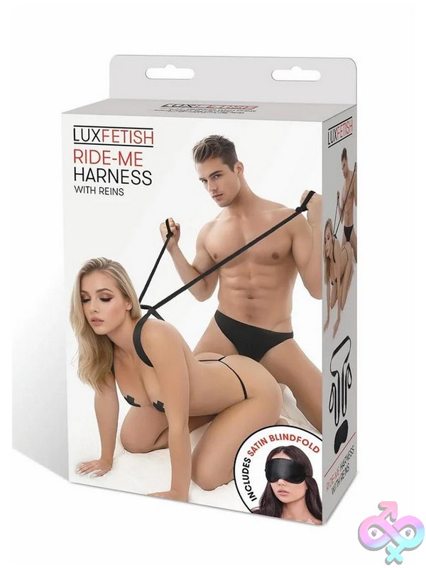 Discreet-Toys-Ride-Me-Harness-With-Reins-Nu-Lf1829 Adjustable Black Couples Riding Harness With Reins By Lux Fetish