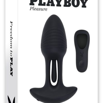 Rim Shot vibrating flicking plug in black silicone by Playboy Pleasure with remote control