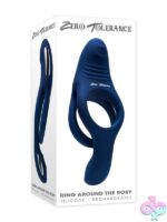 Stretchy dual-motor vibrating double C-ring with ball tickler in blue by Zero Tolerance Toys