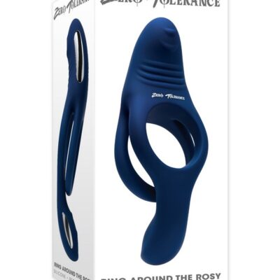 Stretchy dual-motor vibrating double C-ring with ball tickler in blue by Zero Tolerance Toys