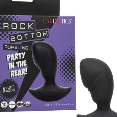 Curved black silicone vibrating anal probe with deep rumble functions by California Exotic Novelties