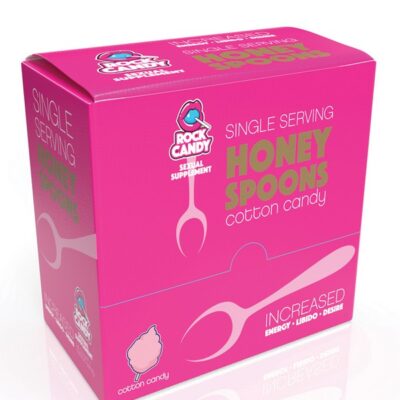 24-count Cotton Candy flavored Honey Spoons sexual supplement display in pink by Rock Candy