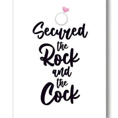 Cheeky white bachelorette greeting card Rock Cock design by Kushkards