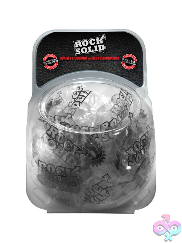 Discreet-Toys-Rock-Solid-2-Pack-C-Ring-Set-Clambowl-50Pc-Black-Nu-Dj3700-70Bx Black 2-Pack C-Ring Set With Smooth Classic And Textured Nub Rings By Rock Solid