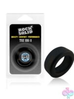 Rock Solid Big O silicone cock ring in black, blue, and green on neutral background