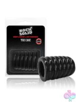 Elongated ribbed black cock cage in phthalate-free elastomer by Rock Solid