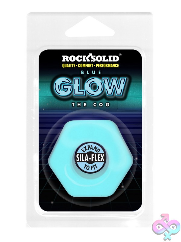 Discreet-Toys-Rock-Solid-Cog-Blue-Nu-Dj3700-23Cd Bolt-Shaped Blue Glow-In-The-Dark Silicone Cock Ring By Rock Solid