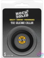 Small black silicone collar cock ring with flat 0.75-inch surface by Rock Solid