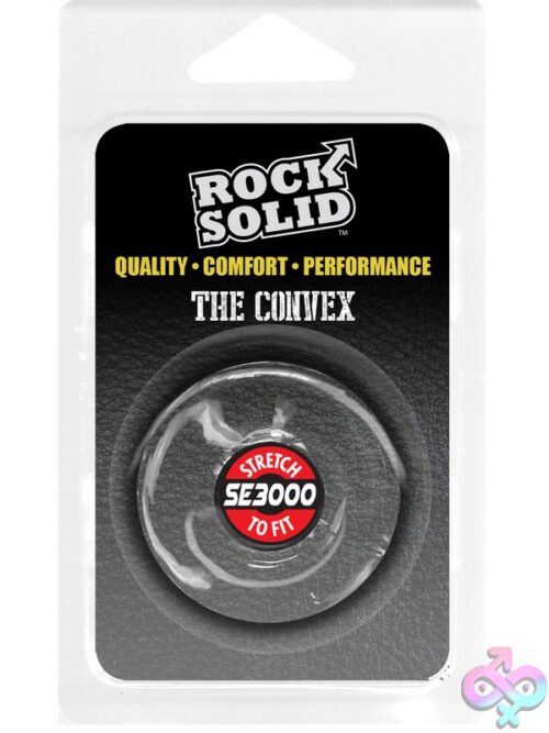 Rock Solid Convex Cock Ring In Black And Clear Phthalate-Free Elastomer