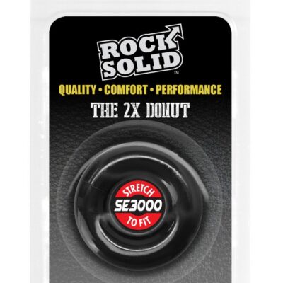 Rock Solid Donut 2X cock ring in black and clear on neutral background