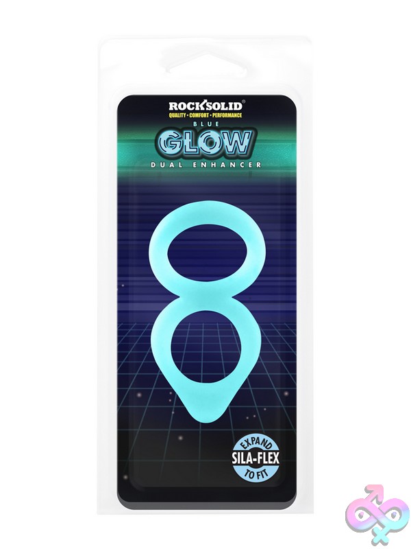 Discreet-Toys-Rock-Solid-Dual-Enhancer-Blue-Nu-Dj3700-24Cd Rock Solid Dual Cock And Ball Ring With Clit Tickler In Black And Blue Glow-In-The-Dark Silicone