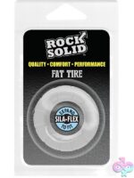 Translucent textured silicone cock ring with wide flat sides and rugged tread design by Rock Solid