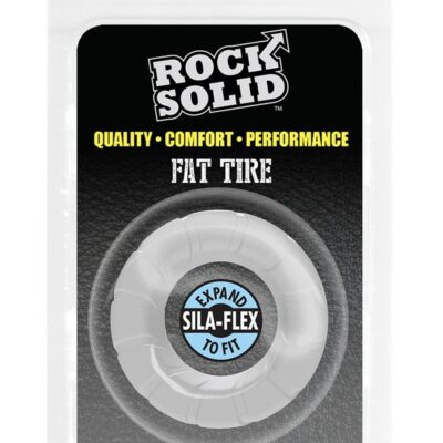 Translucent textured silicone cock ring with wide flat sides and rugged tread design by Rock Solid