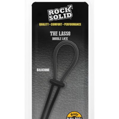 Adjustable black silicone lasso cock ring with double lock by Rock Solid