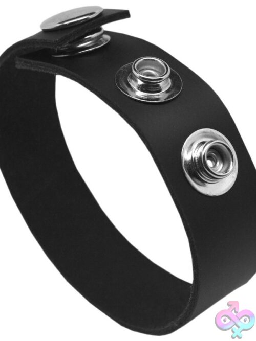 Rock Solid Leather 3-Snap Cock Ring In Black - Image 2
