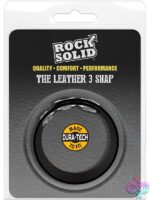 Adjustable black leather 3-snap cock ring with nickel rivets by Rock Solid