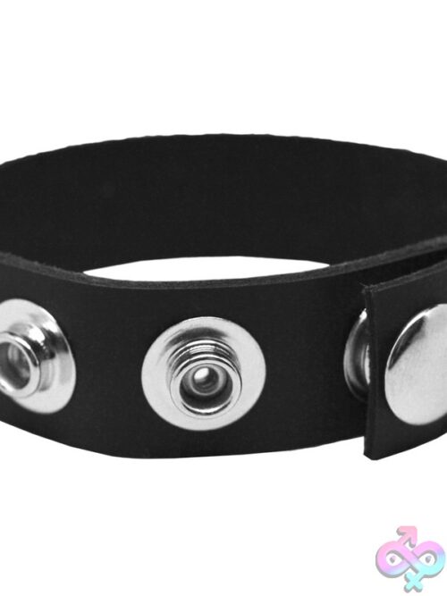 Rock Solid Leather 3-Snap Cock Ring In Black - Image 3