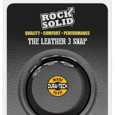 Adjustable black leather 3-snap cock ring with nickel rivets by Rock Solid