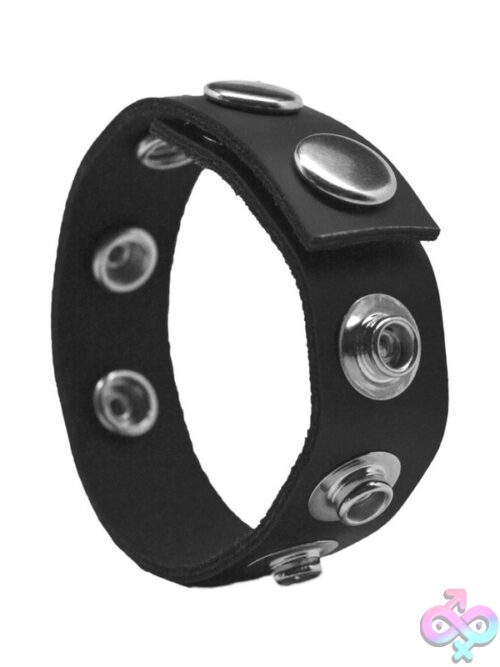 Rock Solid Leather 5-Snap Cock Ring In Black - Image 2