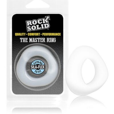 Translucent one-size silicone cock ring by Rock Solid on a neutral background
