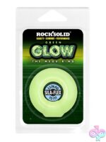 Rock Solid Mega Ring silicone cock ring in black, blue, and green on a clean white background