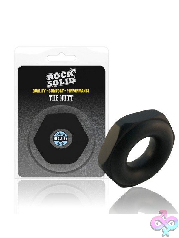Discreet-Toys-Rock-Solid-Nutt-Black-Nu-Dj3700-41Cd Bold Bolt-Shaped Black Silicone Cock Ring By Rock Solid