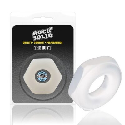 Translucent bolt-shaped silicone cock ring by Rock Solid against a clean white background