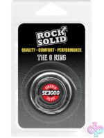 Rock Solid O Ring phthalate-free cock ring in black and white on neutral background