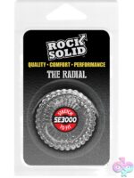 Rock Solid Radial textured cock ring in black and clear on neutral background
