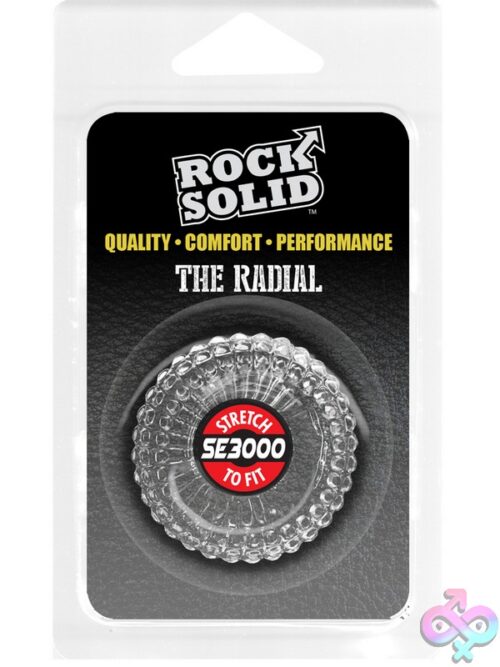 Rock Solid Radial Textured Cock Ring In Black And Clear On Neutral Background